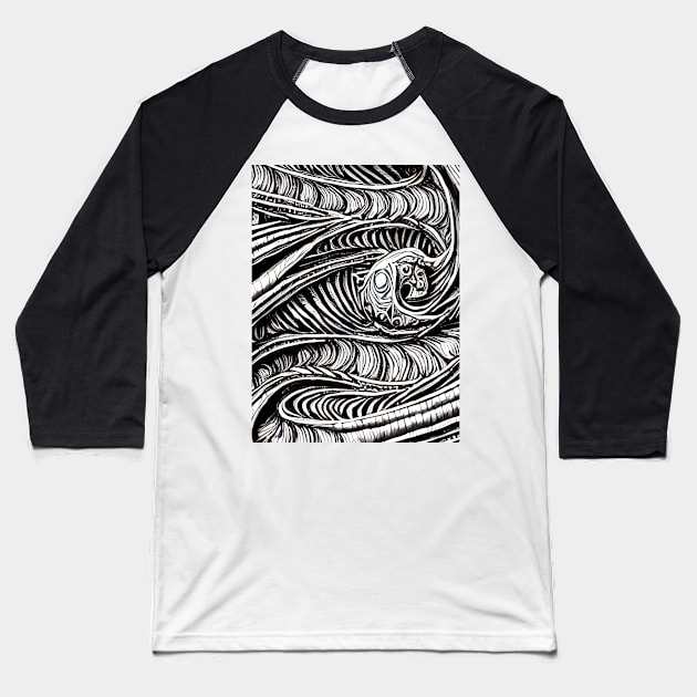 Abstract Dragon Black and White Baseball T-Shirt by AbstraktTheArt